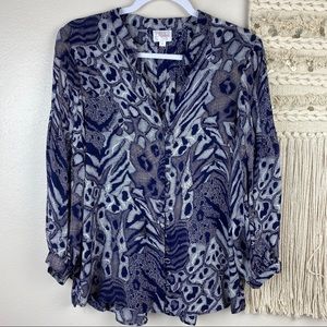 Parker Printed Silk Button Front Blouse Top